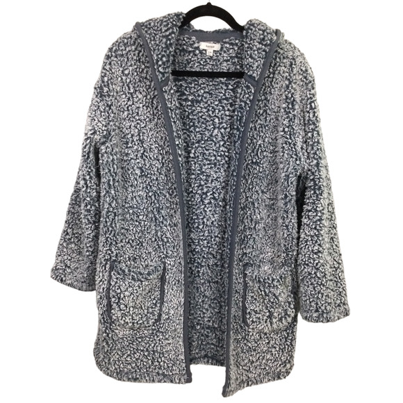 Kensie Jackets & Blazers - Kensie Gray teddy Bear Hooded Long Sleeve Front Slip Pocket Open Jacket Size S/M